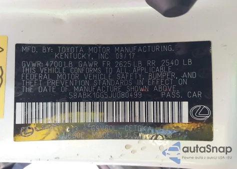 2018 Lexus Es 350 из США, поврежденный, VIN 58ABK1GG5JU080499